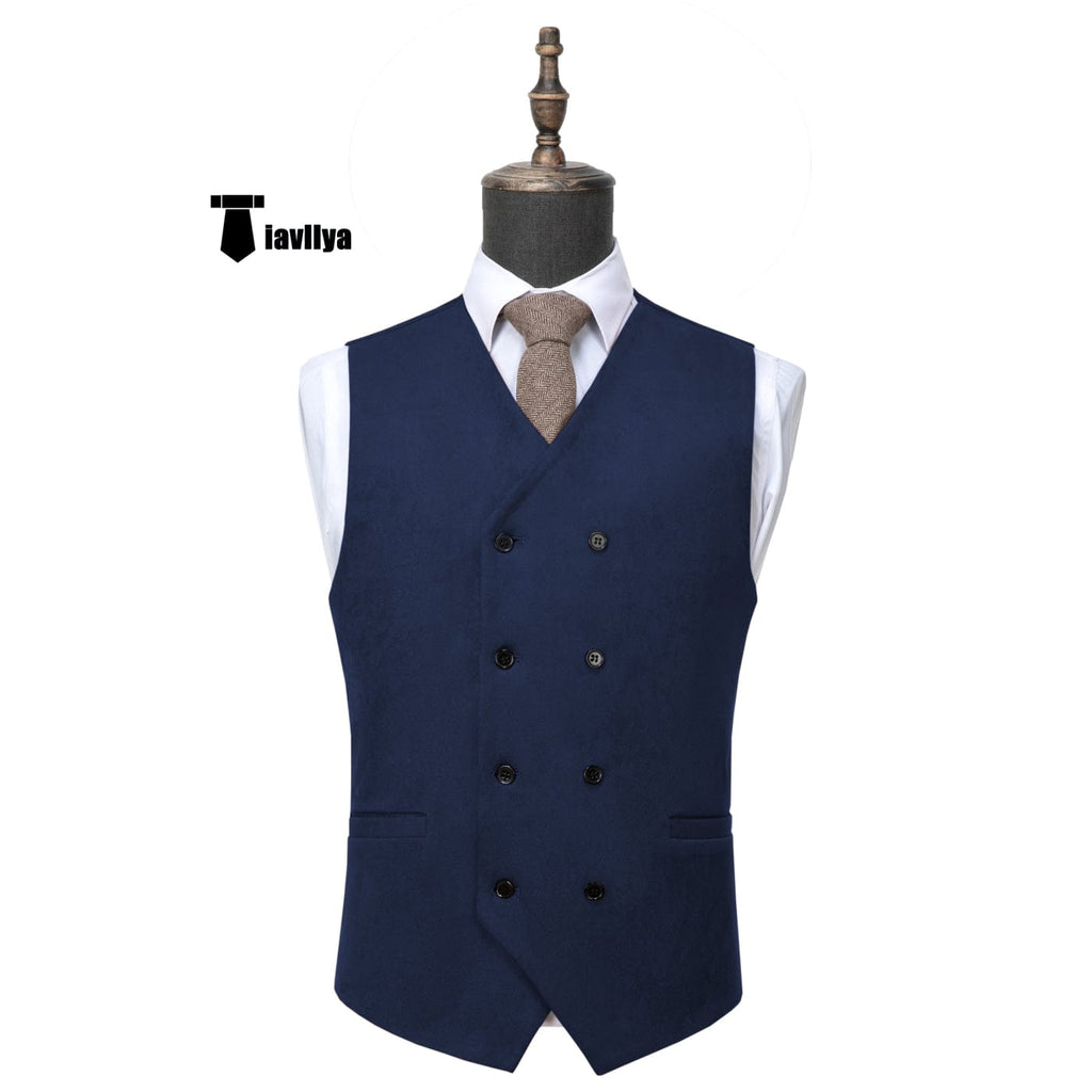 Tiavllya Tiavllya Casual Men's Fashion Double Breasted Suede V Neck Waistcoat Denim Vest