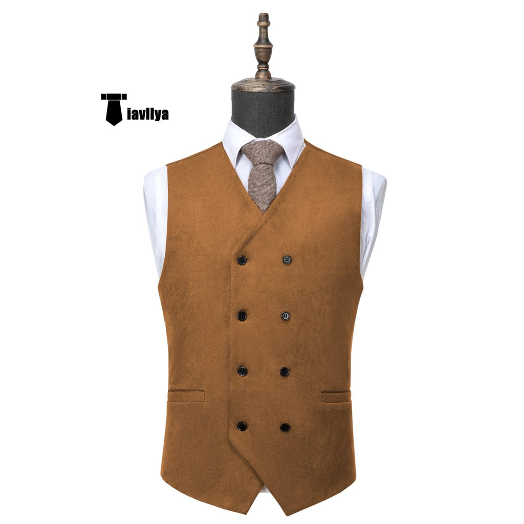 Tiavllya Tiavllya Casual Men's Fashion Double Breasted Suede V Neck Waistcoat Denim Vest