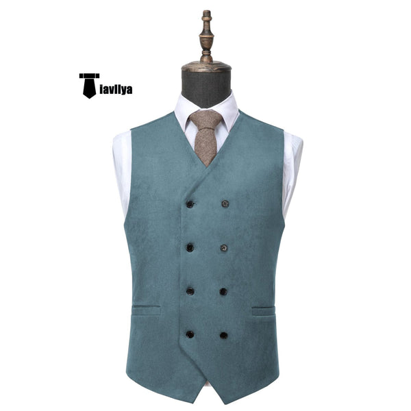 Tiavllya Tiavllya Casual Men's Fashion Double Breasted Suede V Neck Waistcoat Denim Vest