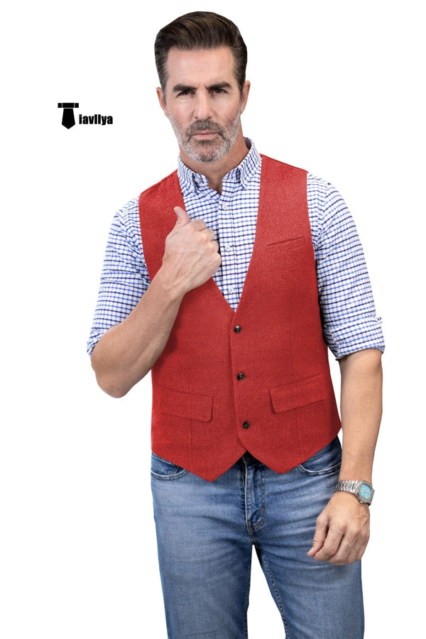 Tiavllya Tiavllya Casual Men's Herringbone V Neck Waistcoat