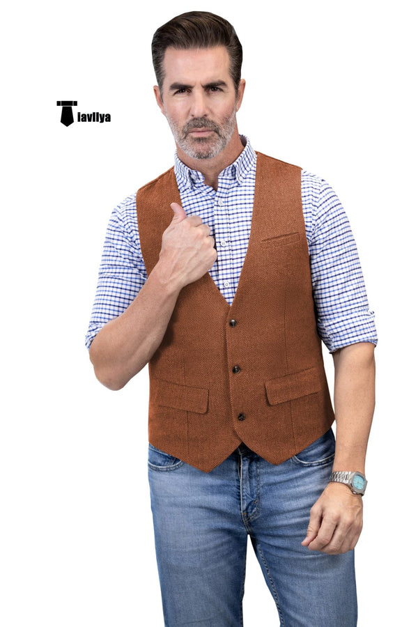 Tiavllya Tiavllya Casual Men's Herringbone V Neck Waistcoat
