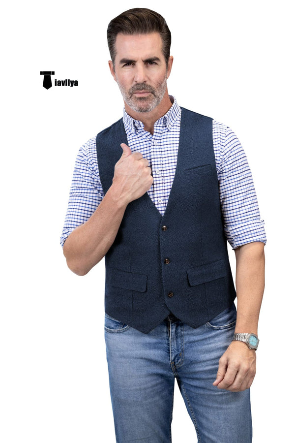 Tiavllya Tiavllya Casual Men's Herringbone V Neck Waistcoat