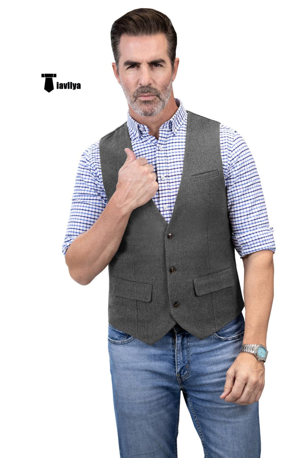 Tiavllya Tiavllya Casual Men's Herringbone V Neck Waistcoat