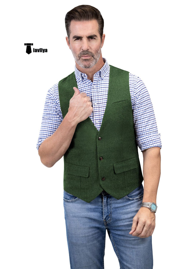 Tiavllya Tiavllya Casual Men's Herringbone V Neck Waistcoat