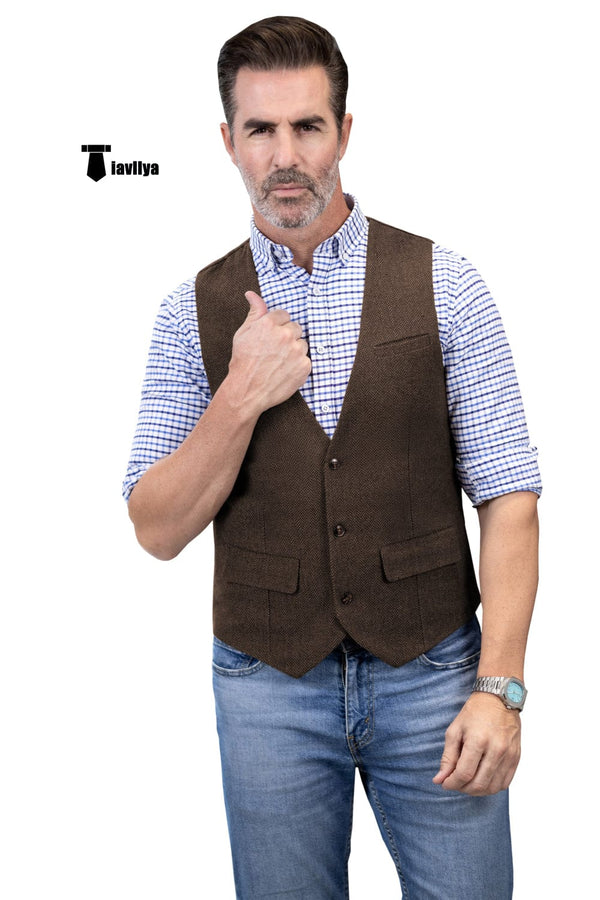 Tiavllya Tiavllya Casual Men's Herringbone V Neck Waistcoat