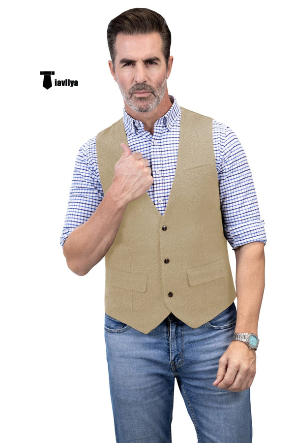 Tiavllya Tiavllya Casual Men's Herringbone V Neck Waistcoat