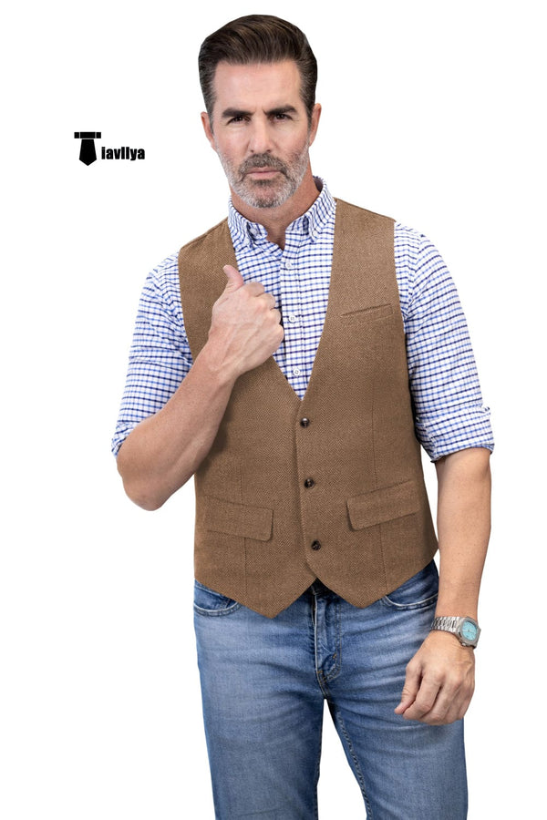 Tiavllya Tiavllya Casual Men's Herringbone V Neck Waistcoat