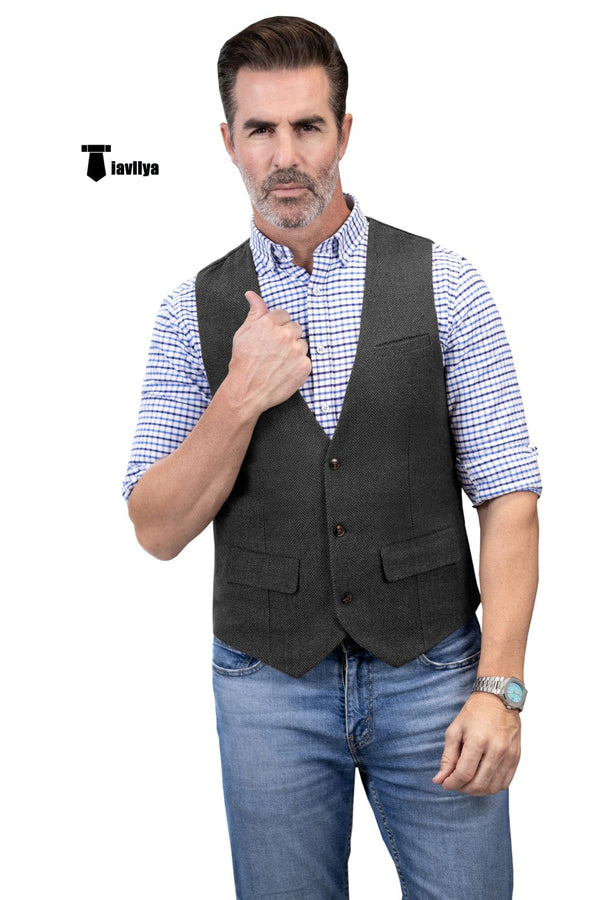 Tiavllya Tiavllya Casual Men's Herringbone V Neck Waistcoat