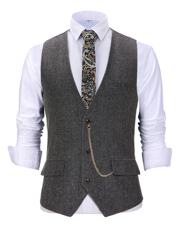 Tiavllya Tiavllya Casual Men's Herringbone V Neck Waistcoat