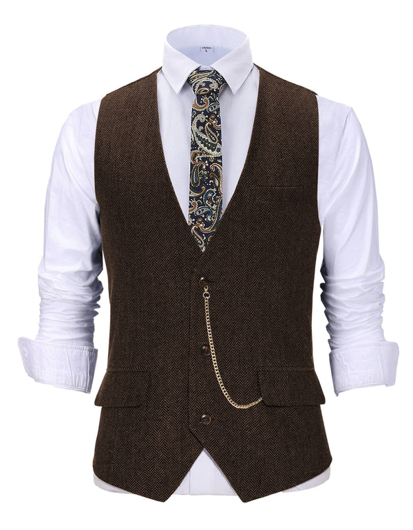 Tiavllya Tiavllya Casual Men's Herringbone V Neck Waistcoat