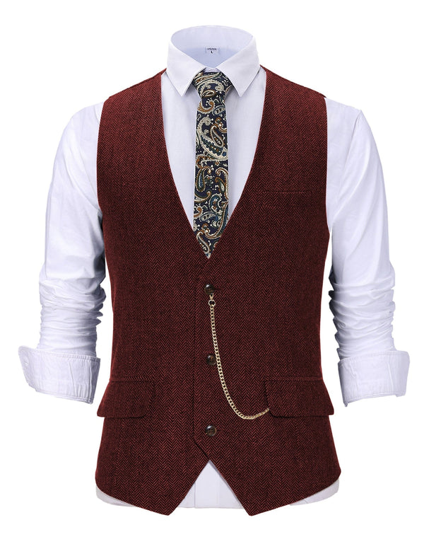Tiavllya Tiavllya Casual Men's Herringbone V Neck Waistcoat