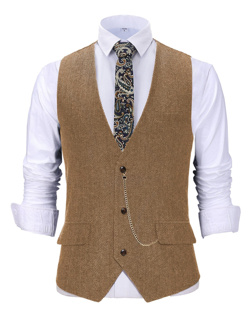 Tiavllya Tiavllya Casual Men's Herringbone V Neck Waistcoat