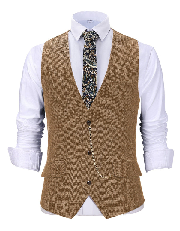 Tiavllya Tiavllya Casual Men's Herringbone V Neck Waistcoat