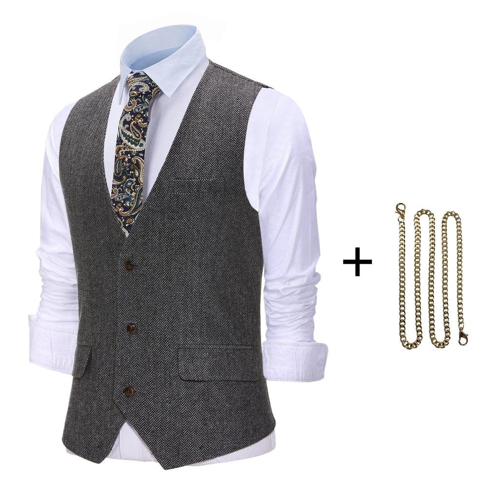 Tiavllya Tiavllya Casual Men's Herringbone V Neck Waistcoat