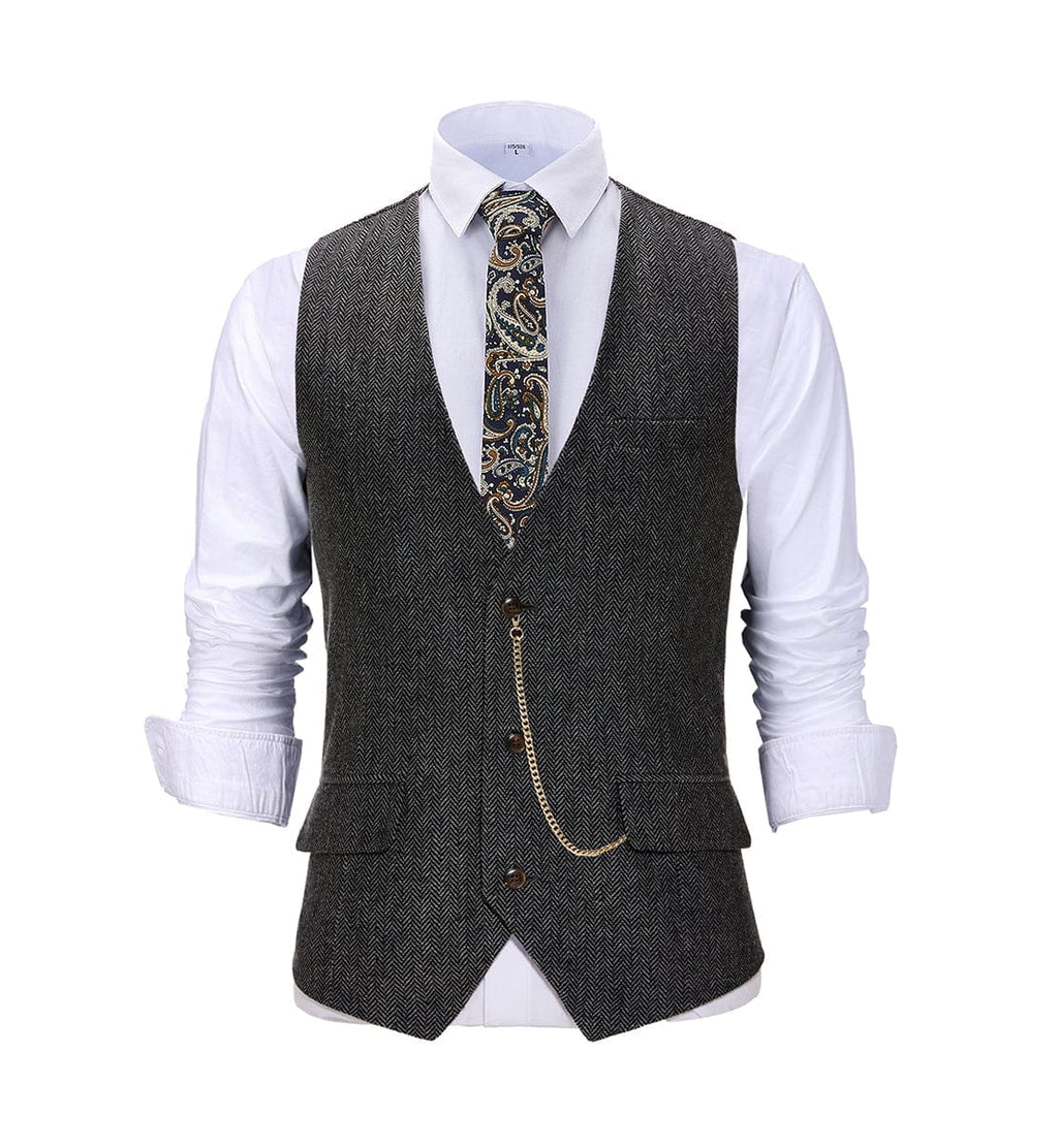 Tiavllya Tiavllya Casual Men's Herringbone V Neck Waistcoat