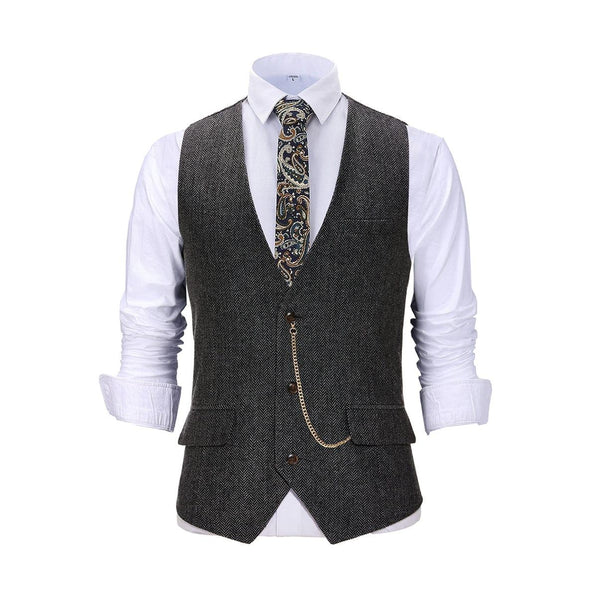 Tiavllya Tiavllya Casual Men's Herringbone V Neck Waistcoat