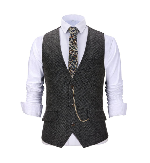 Tiavllya Tiavllya Casual Men's Herringbone V Neck Waistcoat