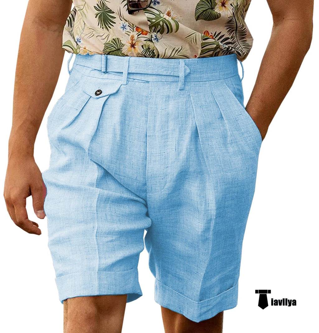 Tiavllya Tiavllya Casual Men's Short Pants Cotton Linen For Beach Wedding