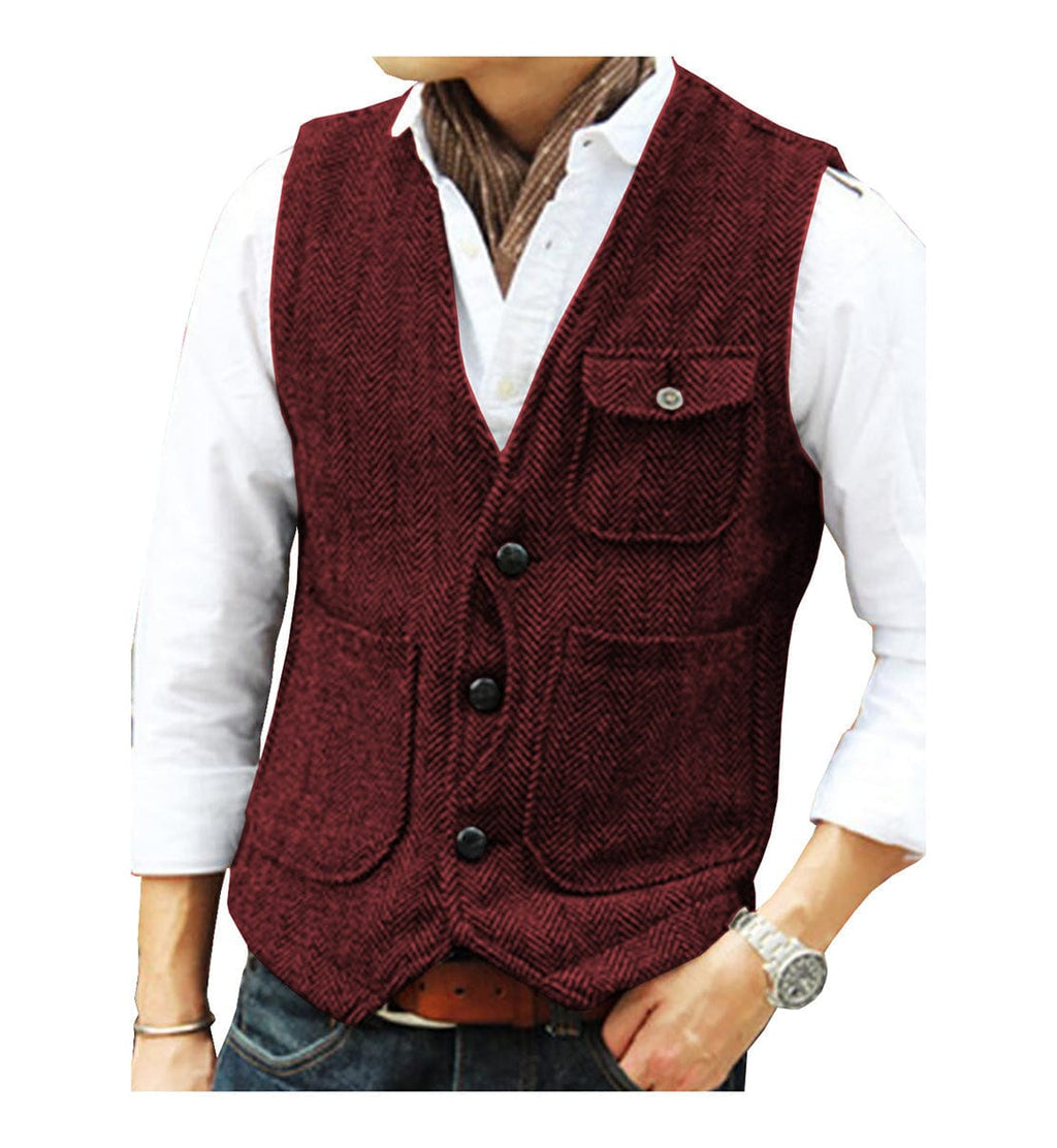 Tiavllya Tiavllya Casual Men's Slim Fit Herringbone V Neck Waistcoat