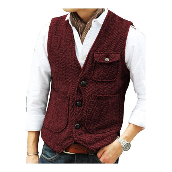 Tiavllya Tiavllya Casual Men's Slim Fit Herringbone V Neck Waistcoat