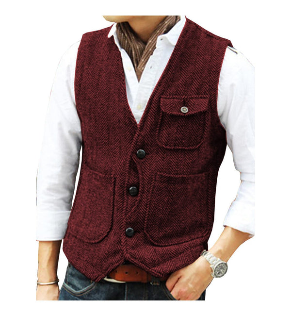 Tiavllya Tiavllya Casual Men's Slim Fit Herringbone V Neck Waistcoat