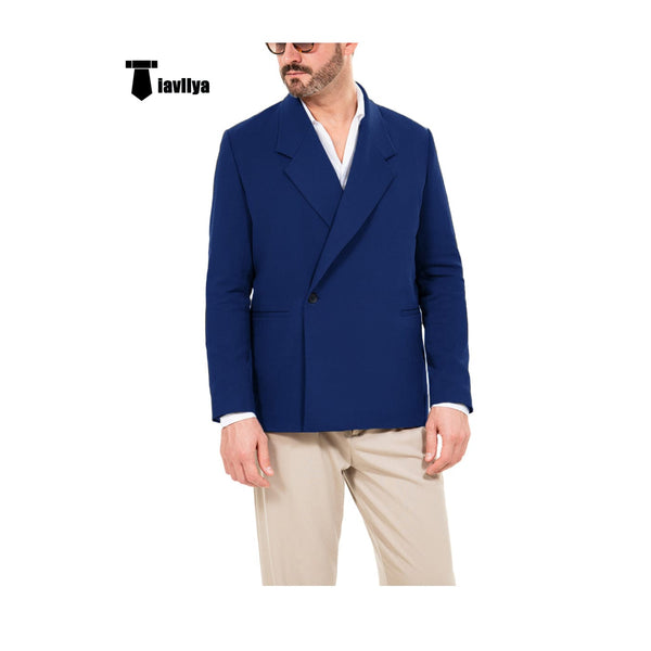 Tiavllya Tiavllya Casual Men's Slim Fit Notch Lapel Flat Blazer