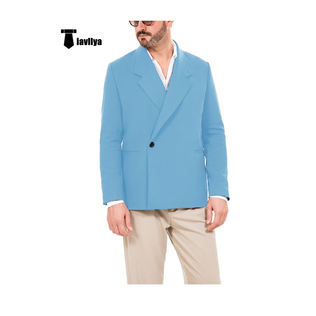 Tiavllya Tiavllya Casual Men's Slim Fit Notch Lapel Flat Blazer