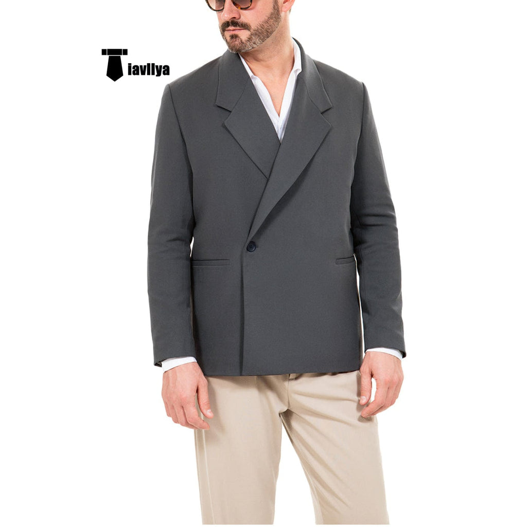 Tiavllya Tiavllya Casual Men's Slim Fit Notch Lapel Flat Blazer