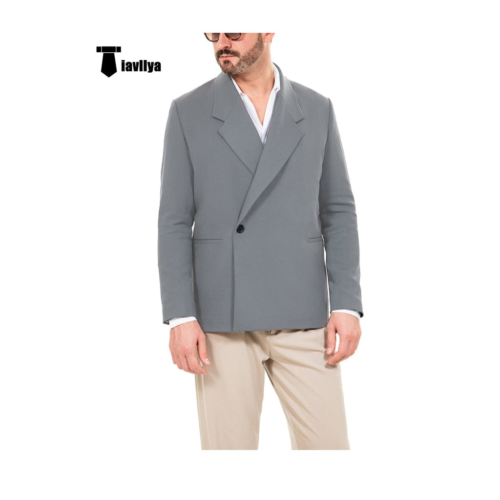 Tiavllya Tiavllya Casual Men's Slim Fit Notch Lapel Flat Blazer