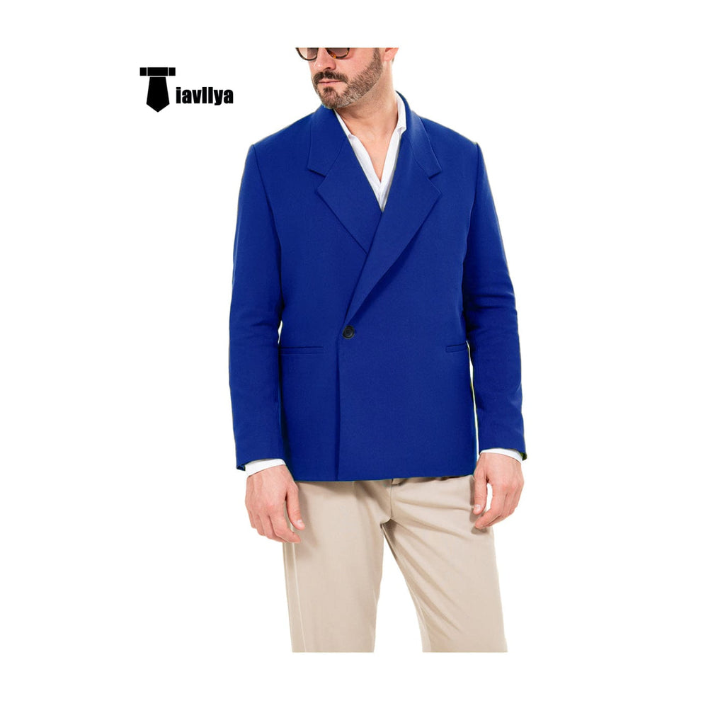 Tiavllya Tiavllya Casual Men's Slim Fit Notch Lapel Flat Blazer