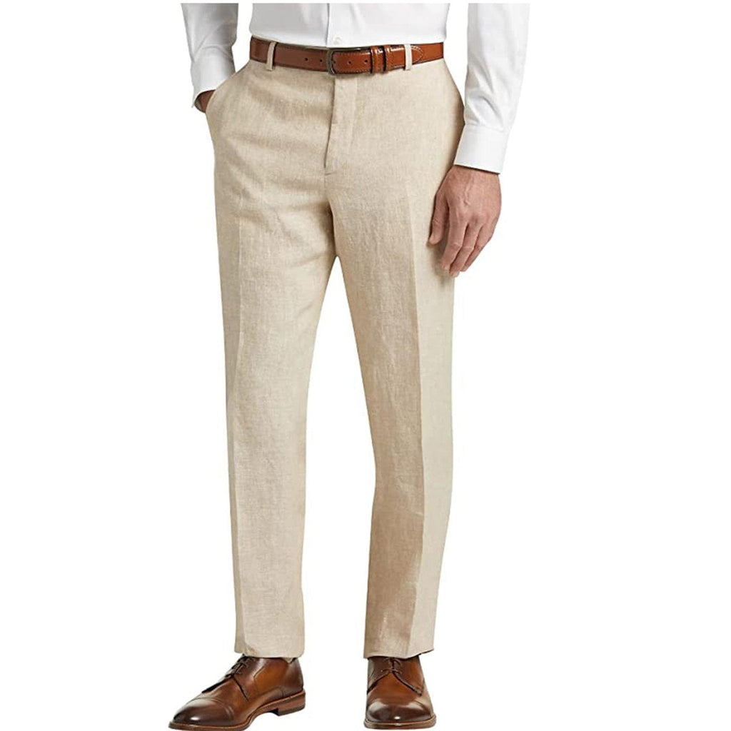 Casual Men's Suit Pants Cotton Linen Trousers For Wedding | Tiavllya Champagne / 38W x 34L