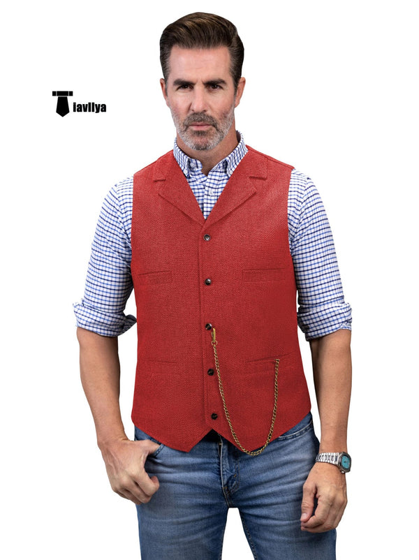 Tiavllya Tiavllya Casual Men's Tweed Herringbone Notch Lapel Waistcoat
