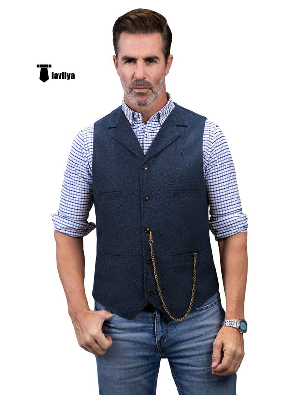 Tiavllya Tiavllya Casual Men's Tweed Herringbone Notch Lapel Waistcoat