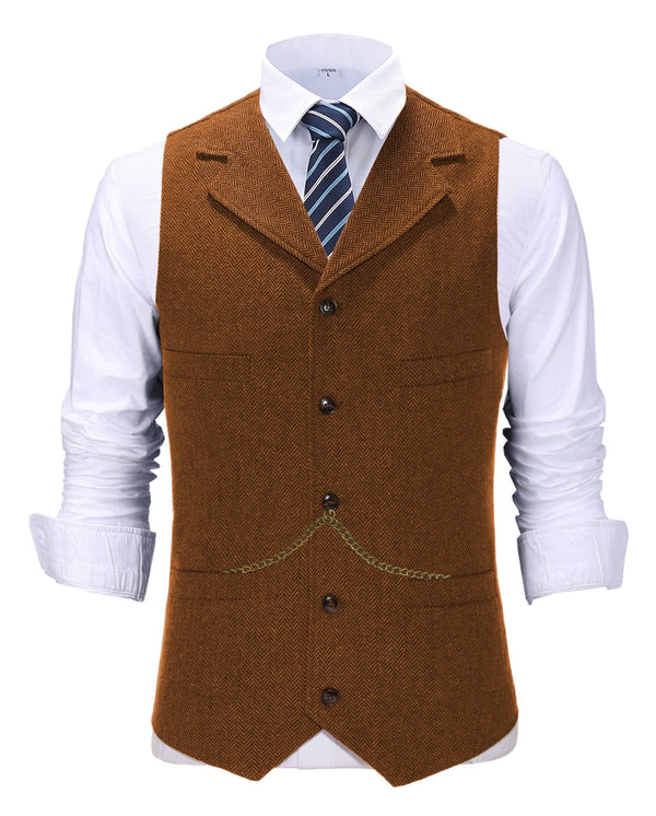 Tiavllya Tiavllya Casual Men's Tweed Herringbone Notch Lapel Waistcoat