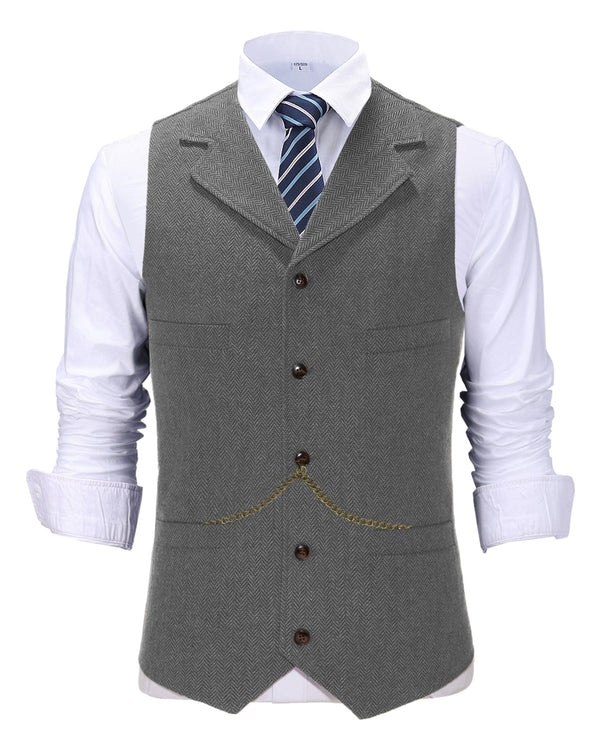 Tiavllya Tiavllya Casual Men's Tweed Herringbone Notch Lapel Waistcoat