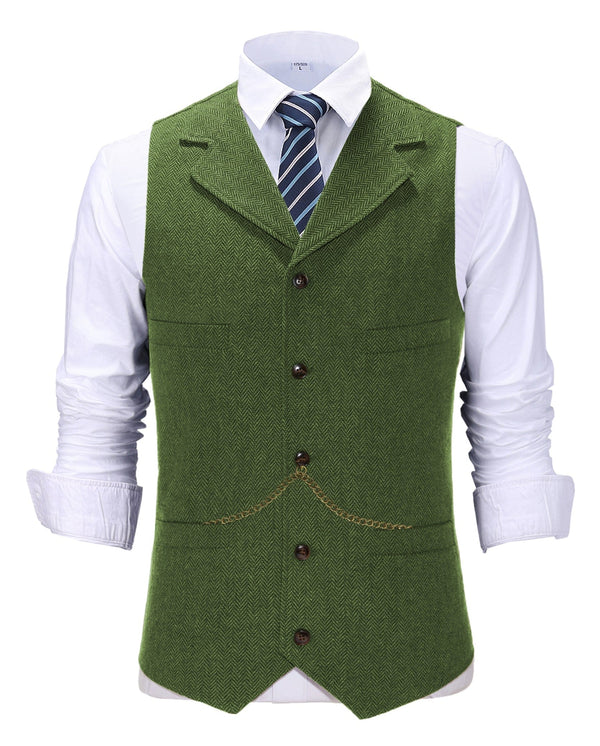 Tiavllya Tiavllya Casual Men's Tweed Herringbone Notch Lapel Waistcoat