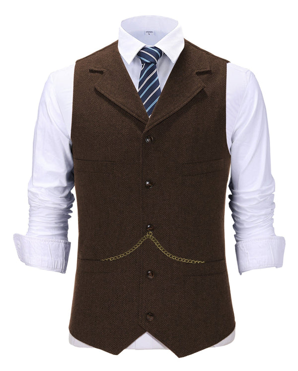 Tiavllya Tiavllya Casual Men's Tweed Herringbone Notch Lapel Waistcoat