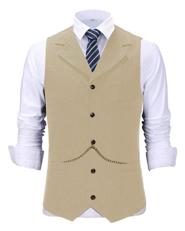 Tiavllya Tiavllya Casual Men's Tweed Herringbone Notch Lapel Waistcoat