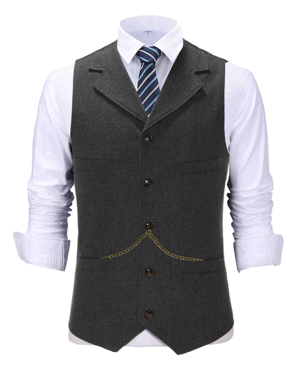Tiavllya Tiavllya Casual Men's Tweed Herringbone Notch Lapel Waistcoat