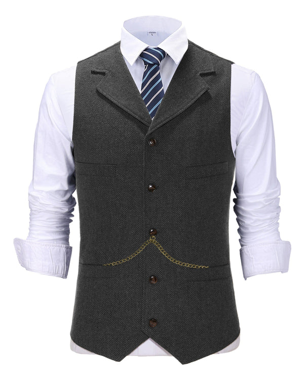 Tiavllya Tiavllya Casual Men's Tweed Herringbone Notch Lapel Waistcoat