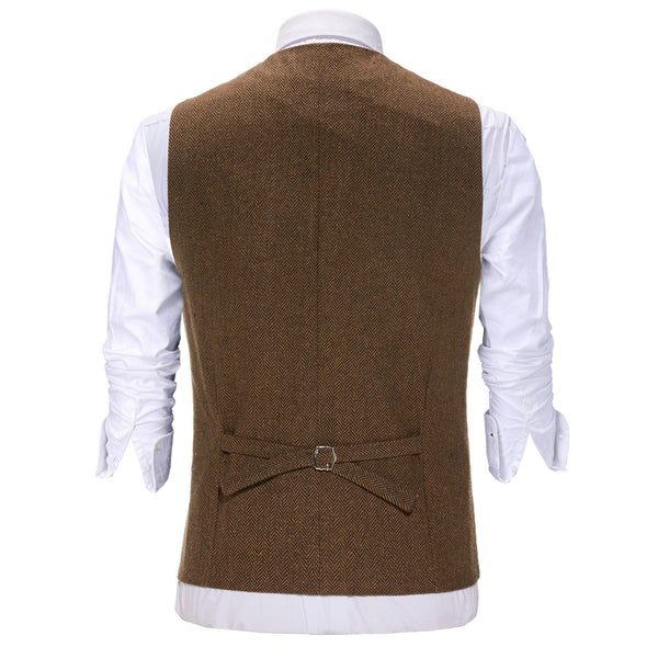 Tiavllya Tiavllya Casual Men's Tweed Herringbone Notch Lapel Waistcoat