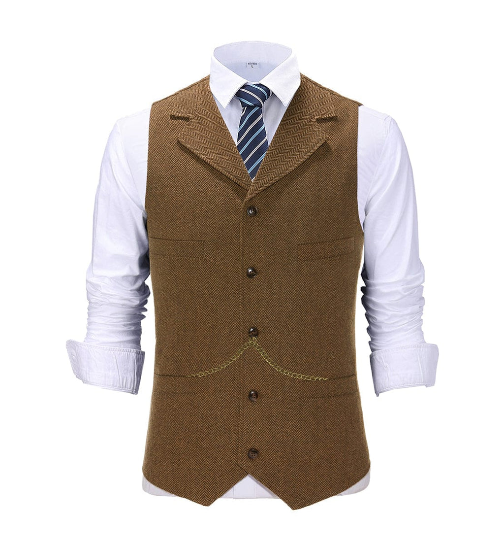 Tiavllya Tiavllya Casual Men's Tweed Herringbone Notch Lapel Waistcoat