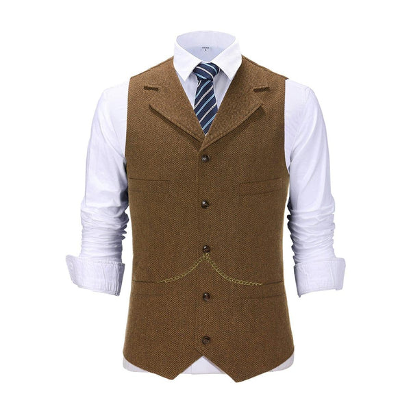 Tiavllya Tiavllya Casual Men's Tweed Herringbone Notch Lapel Waistcoat