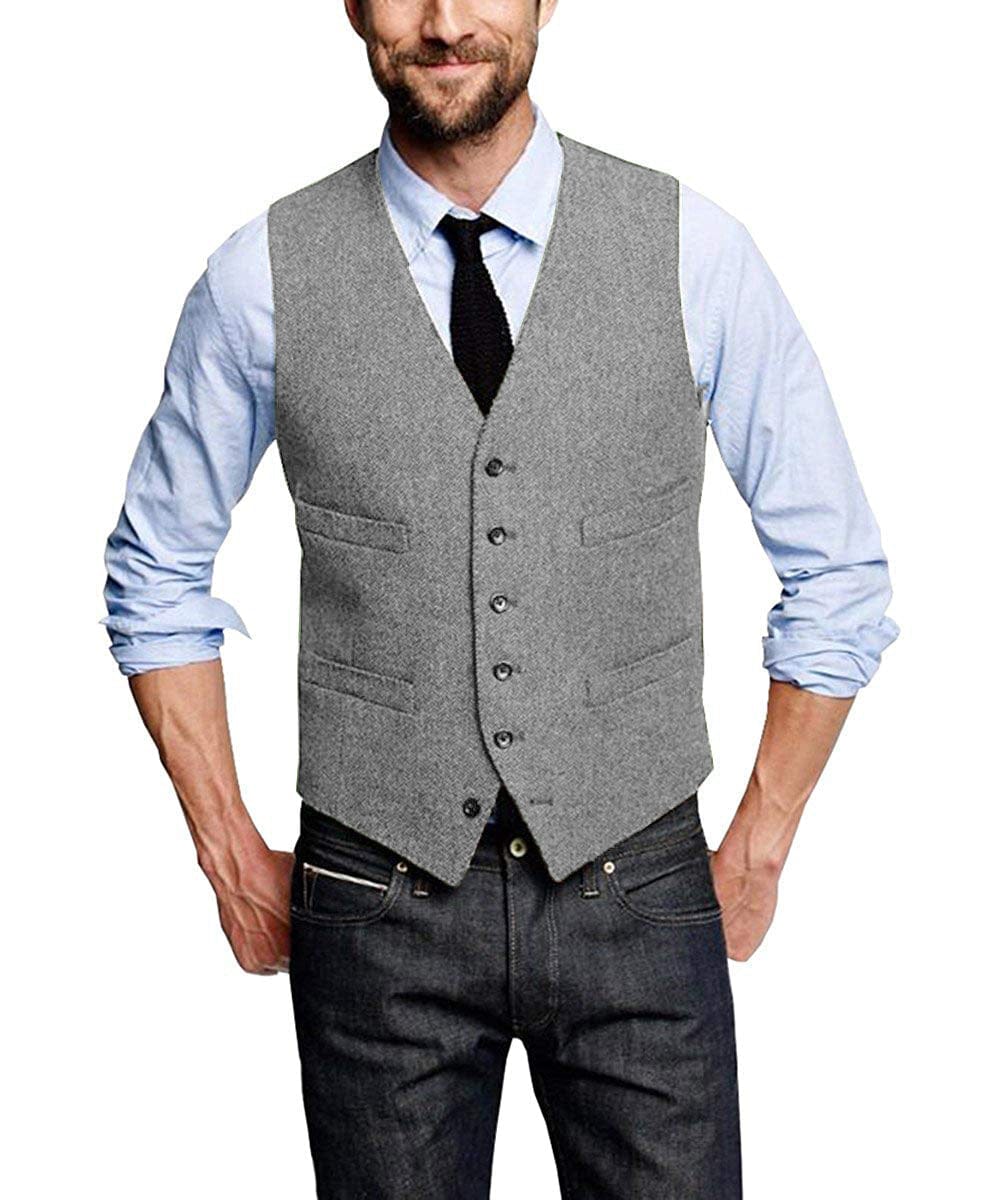 Tiavllya Tiavllya Casual Men's Tweed Herringbone V Neck Vest