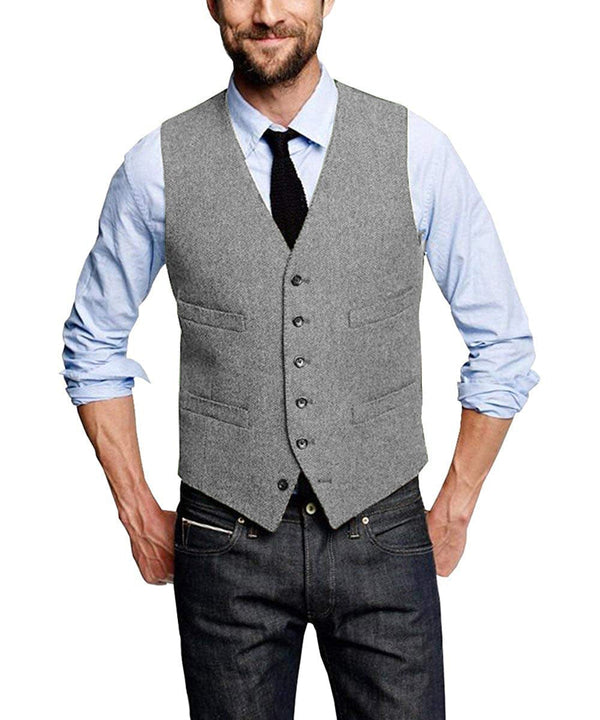 Tiavllya Tiavllya Casual Men's Tweed Herringbone V Neck Vest