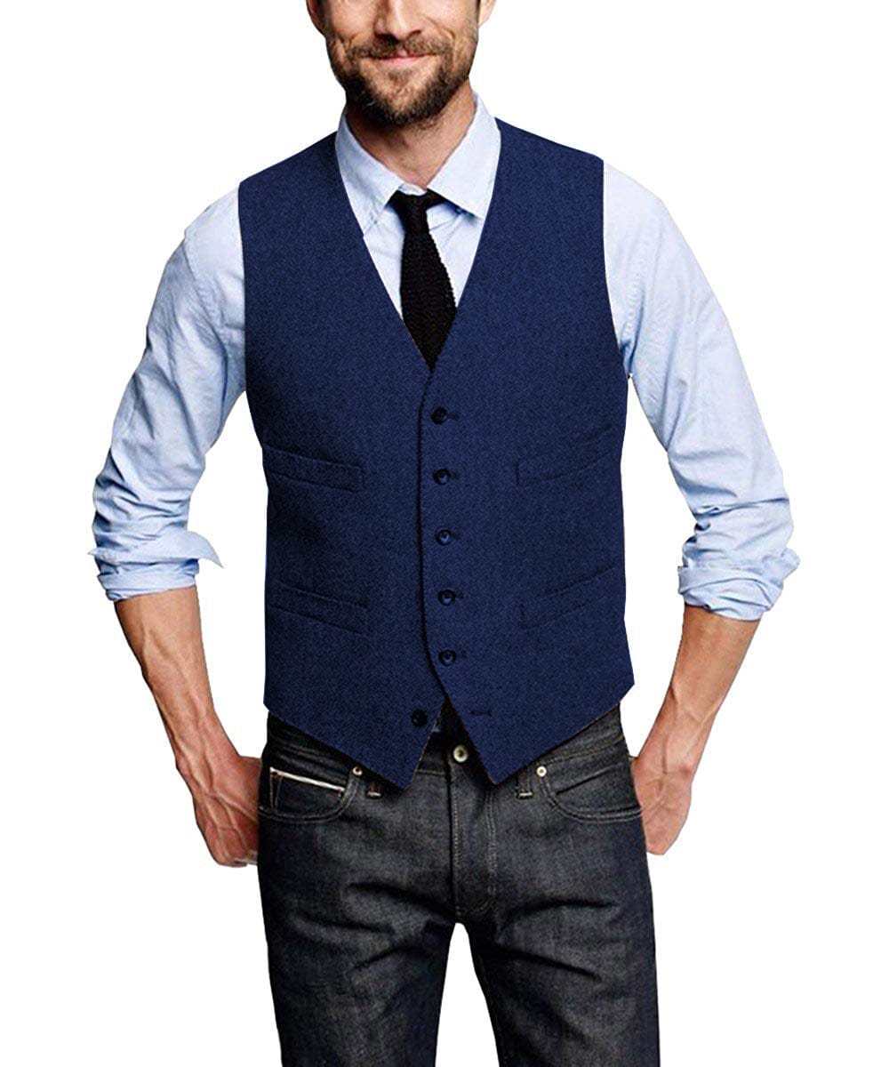 Tiavllya Tiavllya Casual Men's Tweed Herringbone V Neck Vest