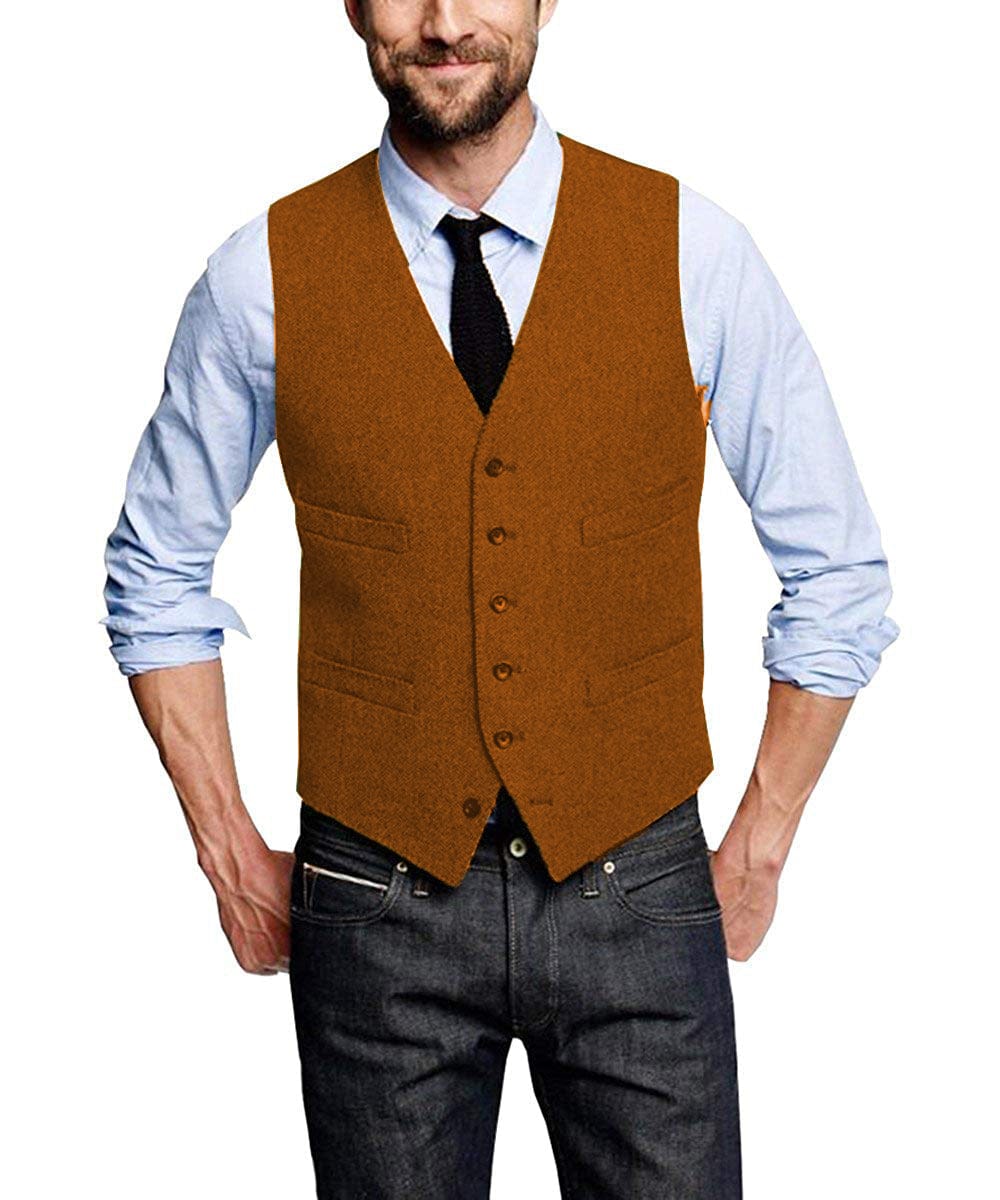 Tiavllya Tiavllya Casual Men's Tweed Herringbone V Neck Vest