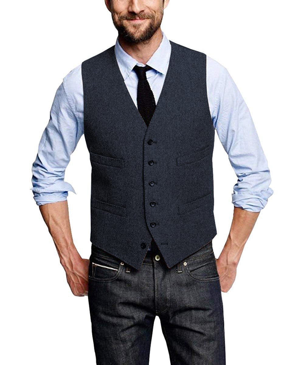 Tiavllya Tiavllya Casual Men's Tweed Herringbone V Neck Vest
