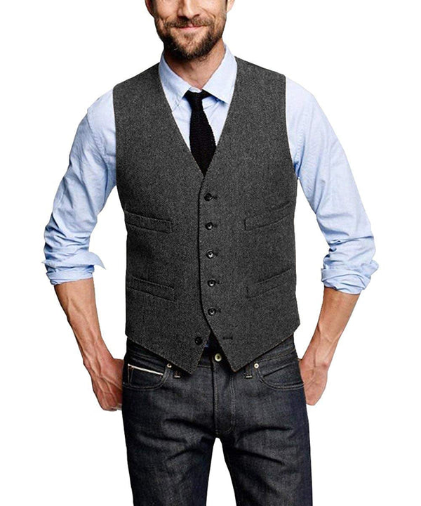 Tiavllya Tiavllya Casual Men's Tweed Herringbone V Neck Vest