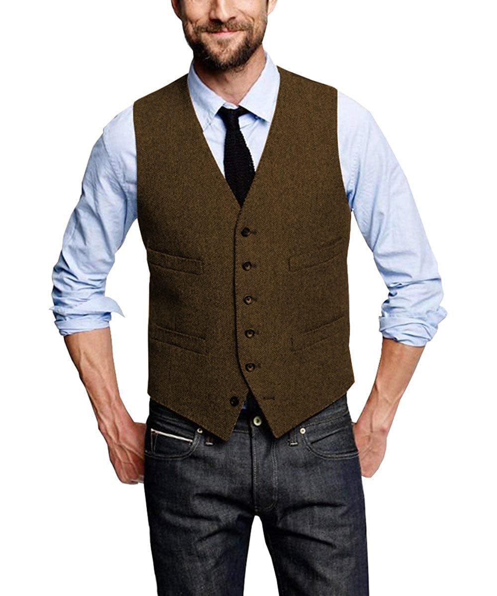 Tiavllya Tiavllya Casual Men's Tweed Herringbone V Neck Vest